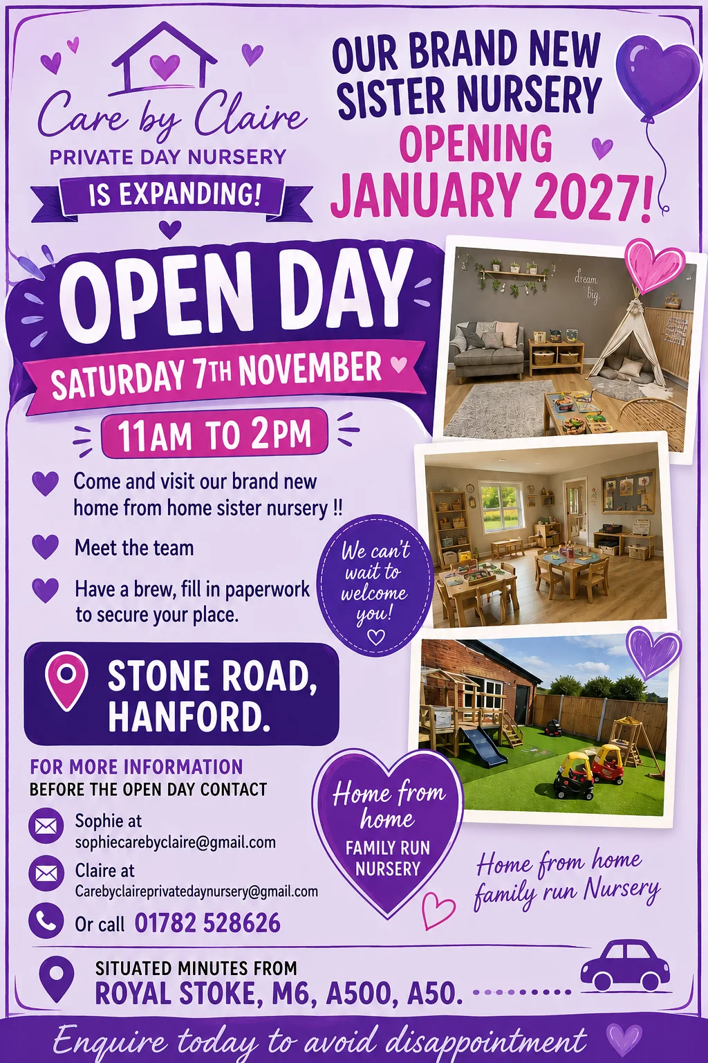 Care by Claire Hanford Open Day, Saturday 7 November 2026, 11am to 2pm
